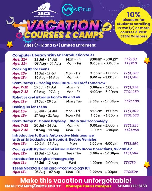 SBCS GLI Vacation Courses & Camps banner