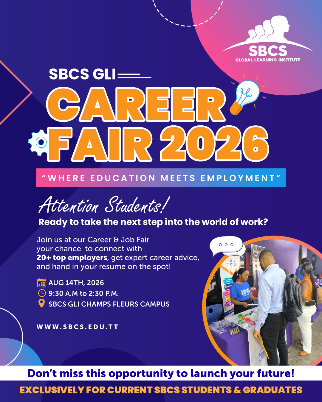 SBCS GLI Launch Your Career at the SBCS GLI Career Fair 2026 banner