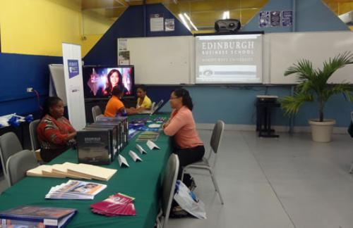 Student Susan Williams-Thompson interacting with potential student