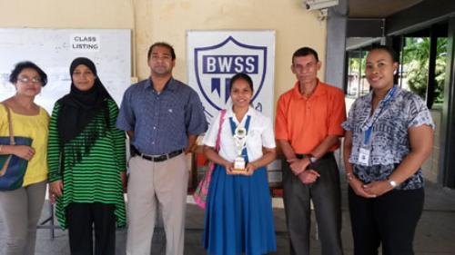 SBCS staff poses with staff and student awardee at Barrackpore West Secondary 