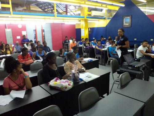 Campus Manager, Candy Douglas addresses students at the ABE orientation 